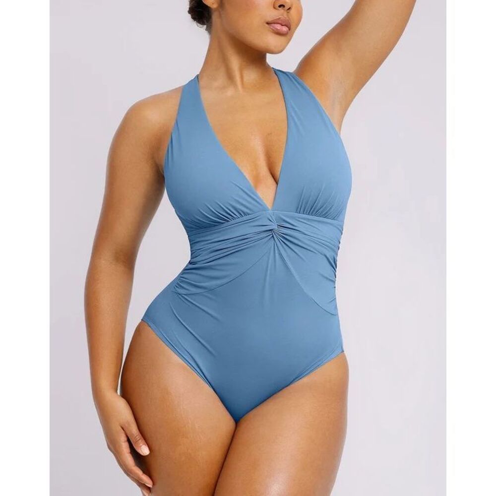 Shapellx Plunge Ruched Twist-Front One Piece Swimsuit